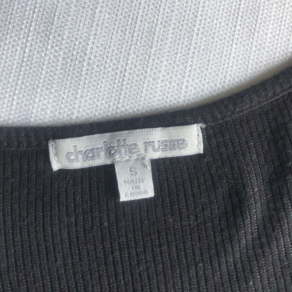 Charlotte Russe Small Black Cropped Top Ribbed Scoop Neck Shirt Black Stretchy - Picture 7 of 12